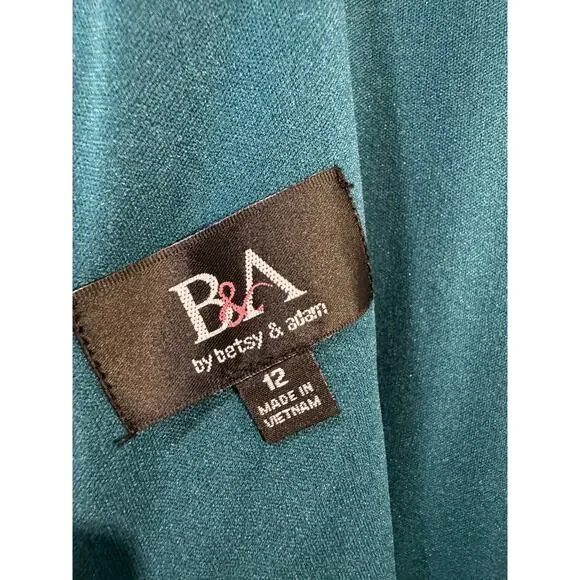 Betsy & Adam Christine Scuba Formal Crepe Ruffled Bow Gown Azure 12 NWT - Picture 5 of 6